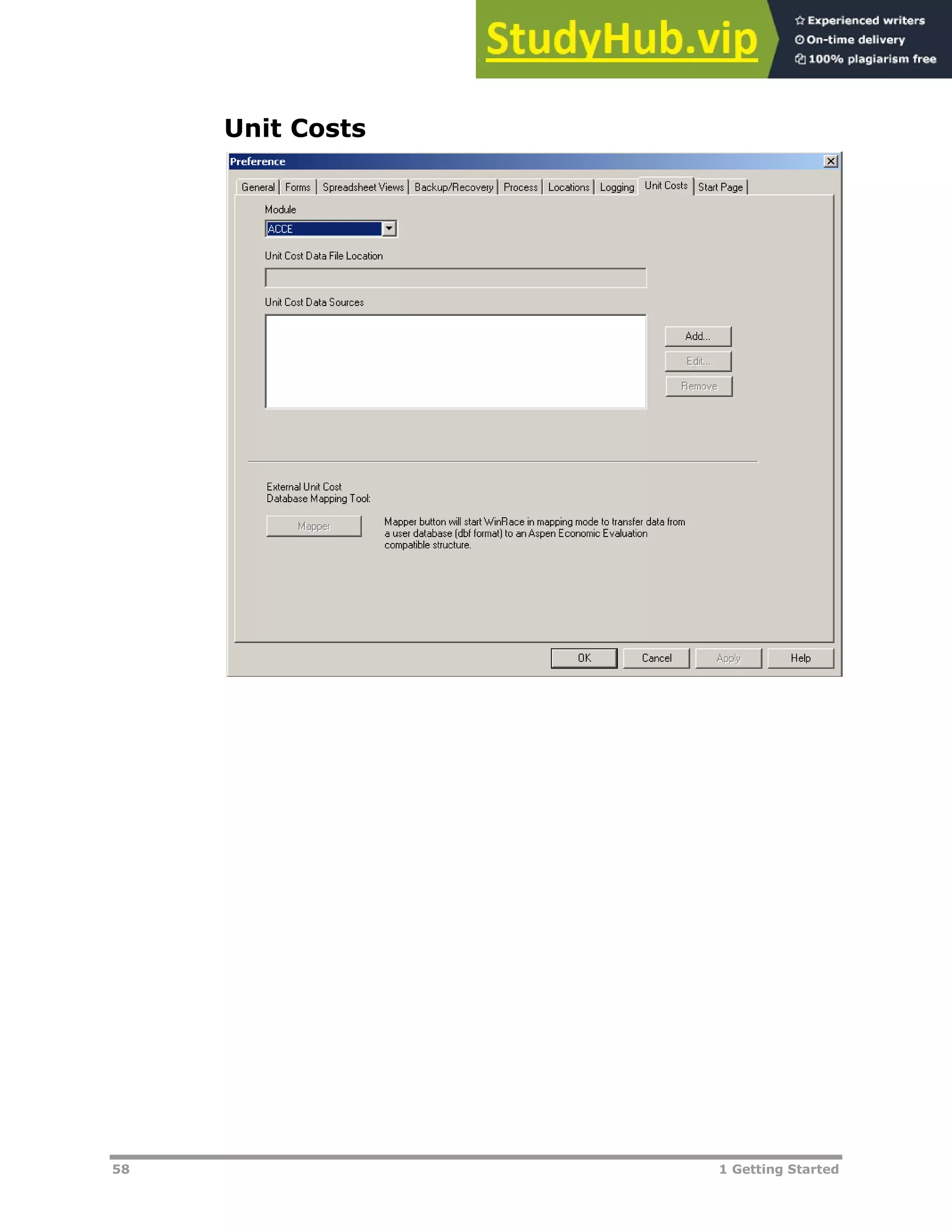58 1 Getting Started
Unit Costs
 