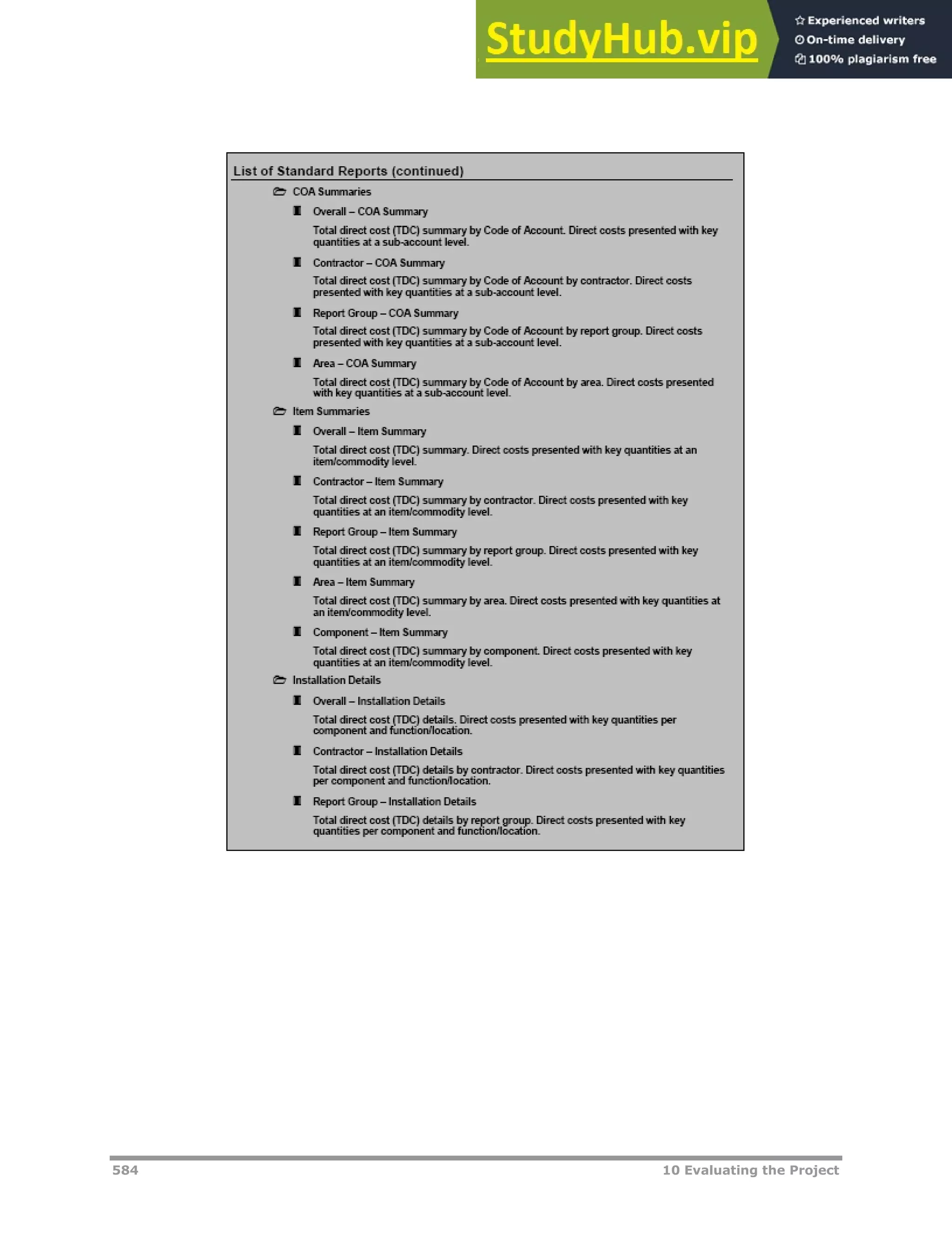 584 10 Evaluating the Project
 