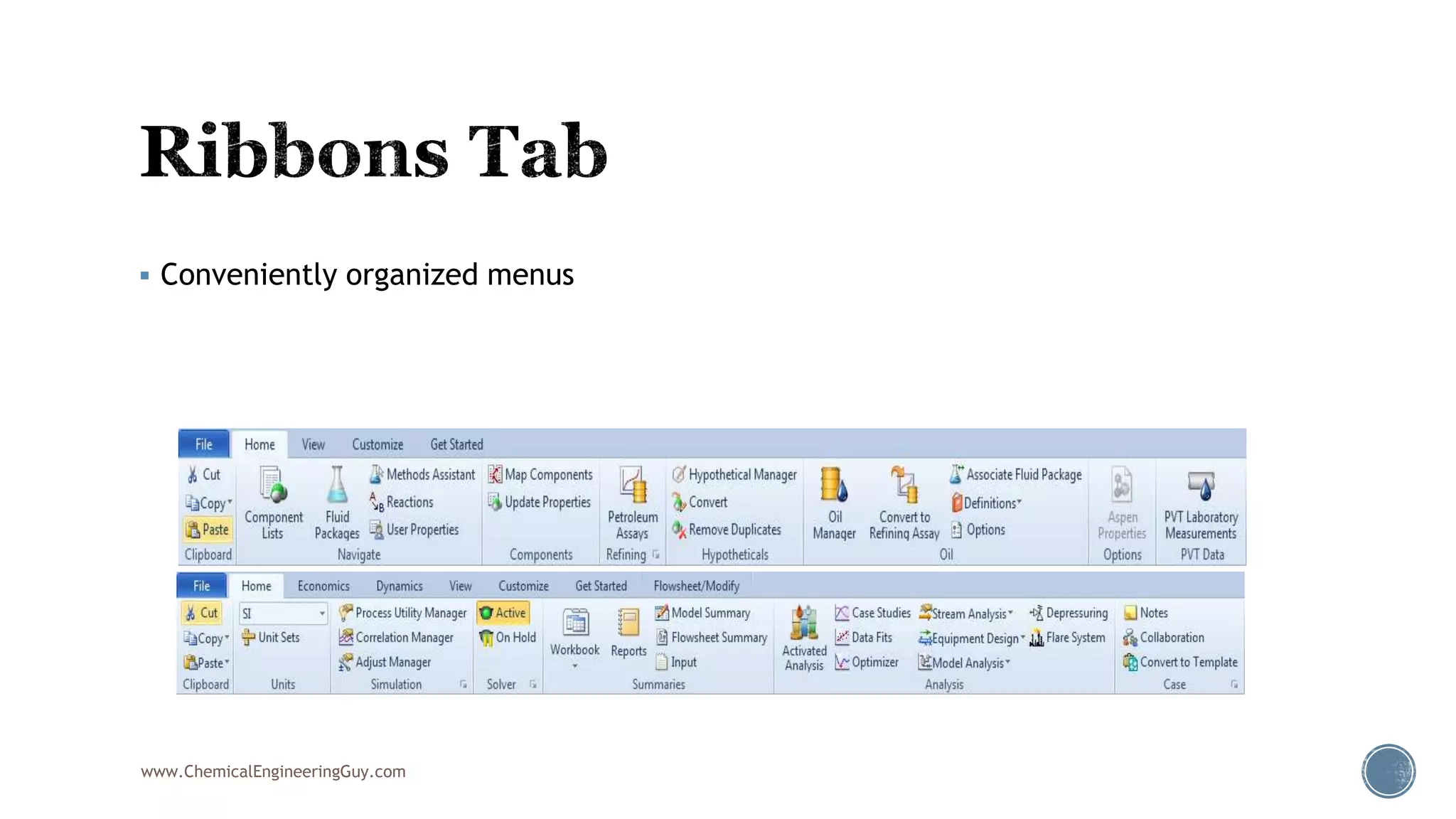  Conveniently organized menus
www.ChemicalEngineeringGuy.com
 