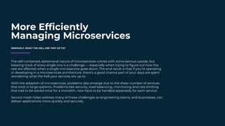 SERIOUSLY, WHAT THE HELL ARE THEY UP TO?
The self-contained, ephemeral nature of microservices comes with some serious ups...