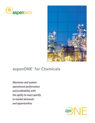 aspenONE® for Chemicals


Maximize and sustain
operational performance
and profitability with
the agility to react quickly
to market demands
and opportunities
 