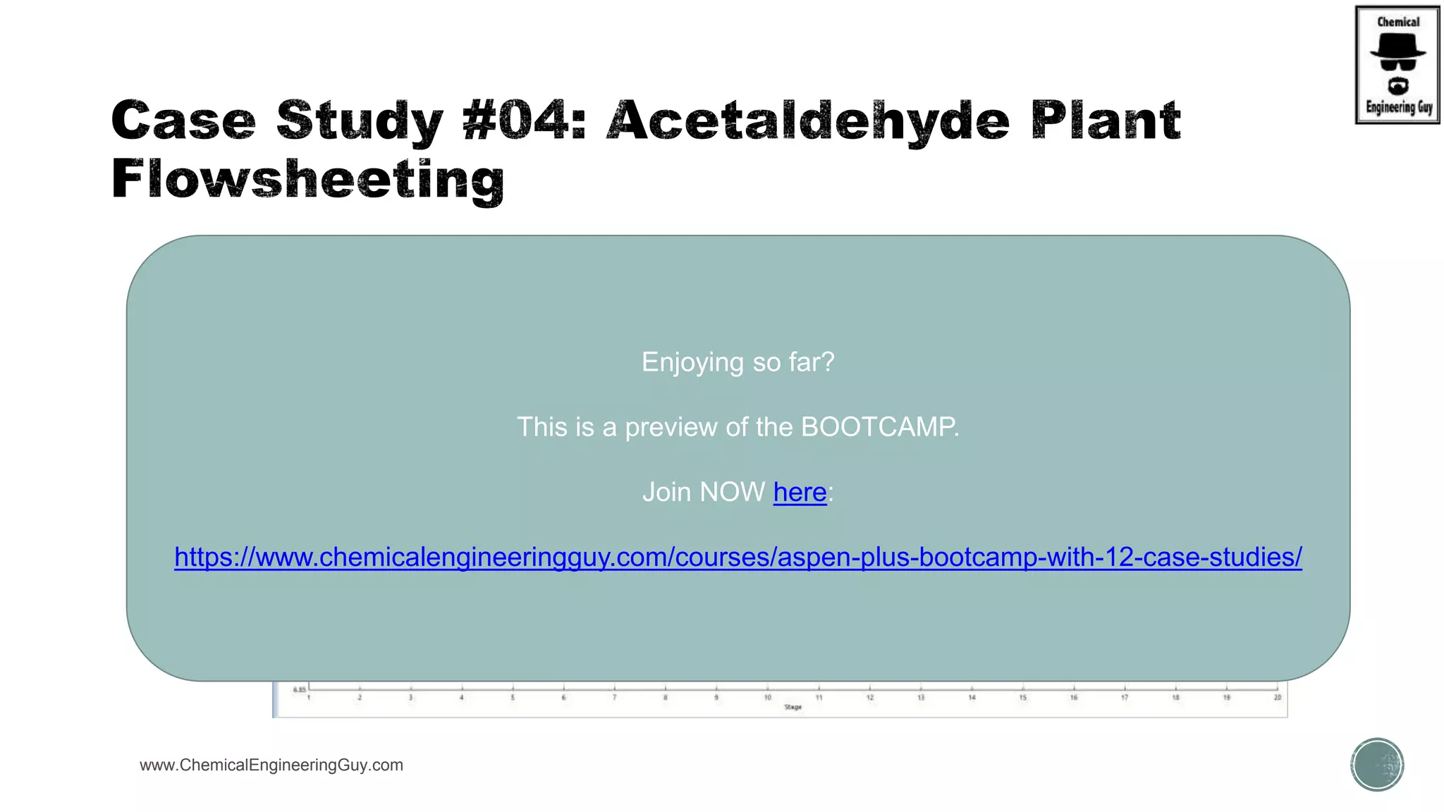  Distillation Column Pressure Profile
www.ChemicalEngineeringGuy.com https://www.youtube.com/watch?v=e2MZfVColH8
Enjoying so far?
This is a preview of the BOOTCAMP.
Join NOW here:
https://www.chemicalengineeringguy.com/courses/aspen-plus-bootcamp-with-12-case-studies/
 