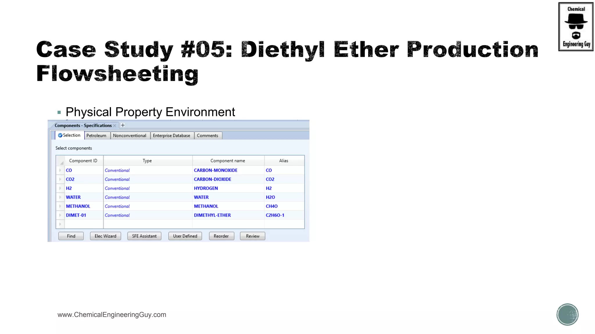  Physical Property Environment
 First  Method RK-SOAVE / NRTL
www.ChemicalEngineeringGuy.com
 