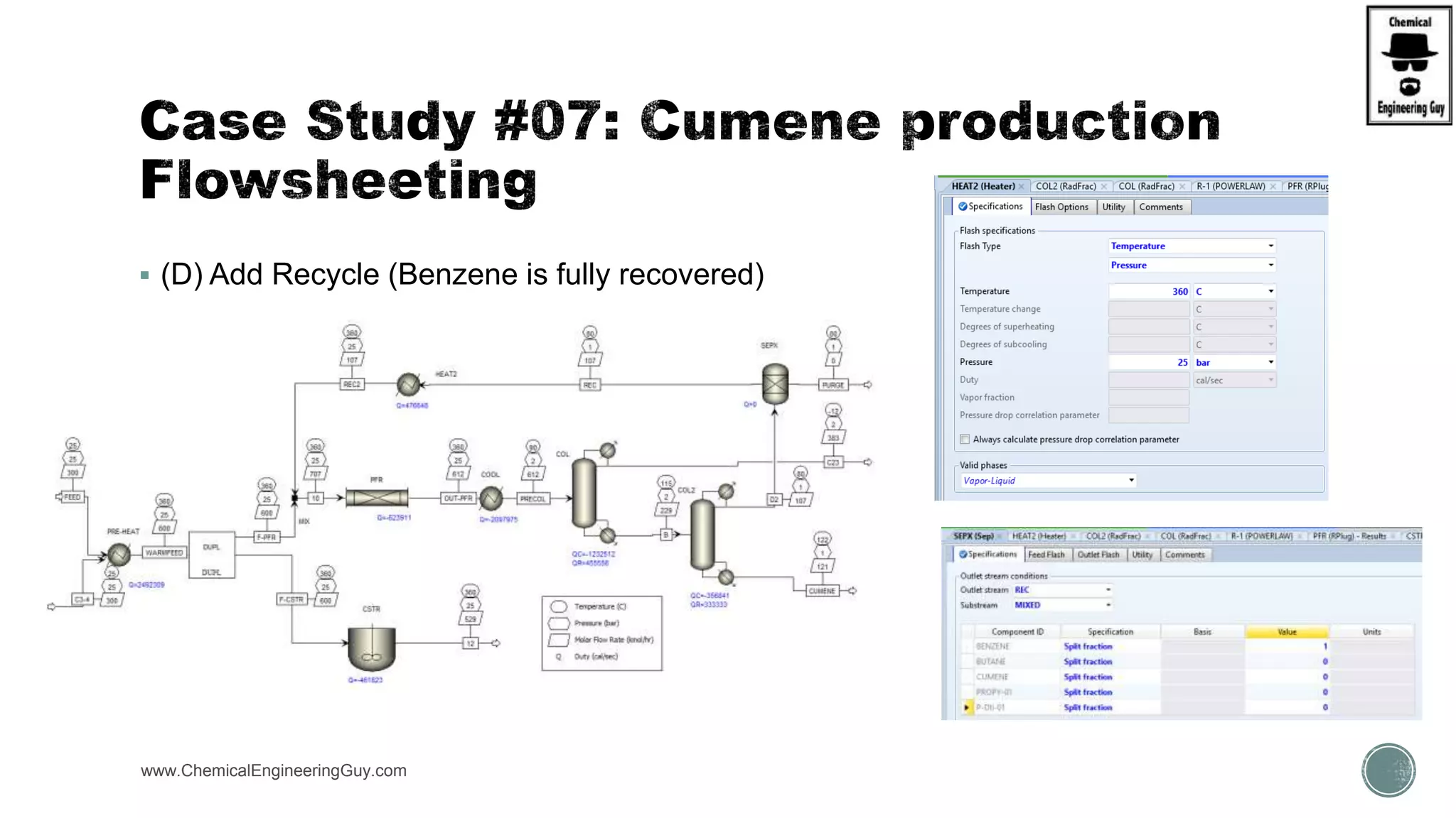  (D) Add Recycle (Benzene is fully recovered)
www.ChemicalEngineeringGuy.com https://www.youtube.com/watch?v=yWbfzw04SvI
 
