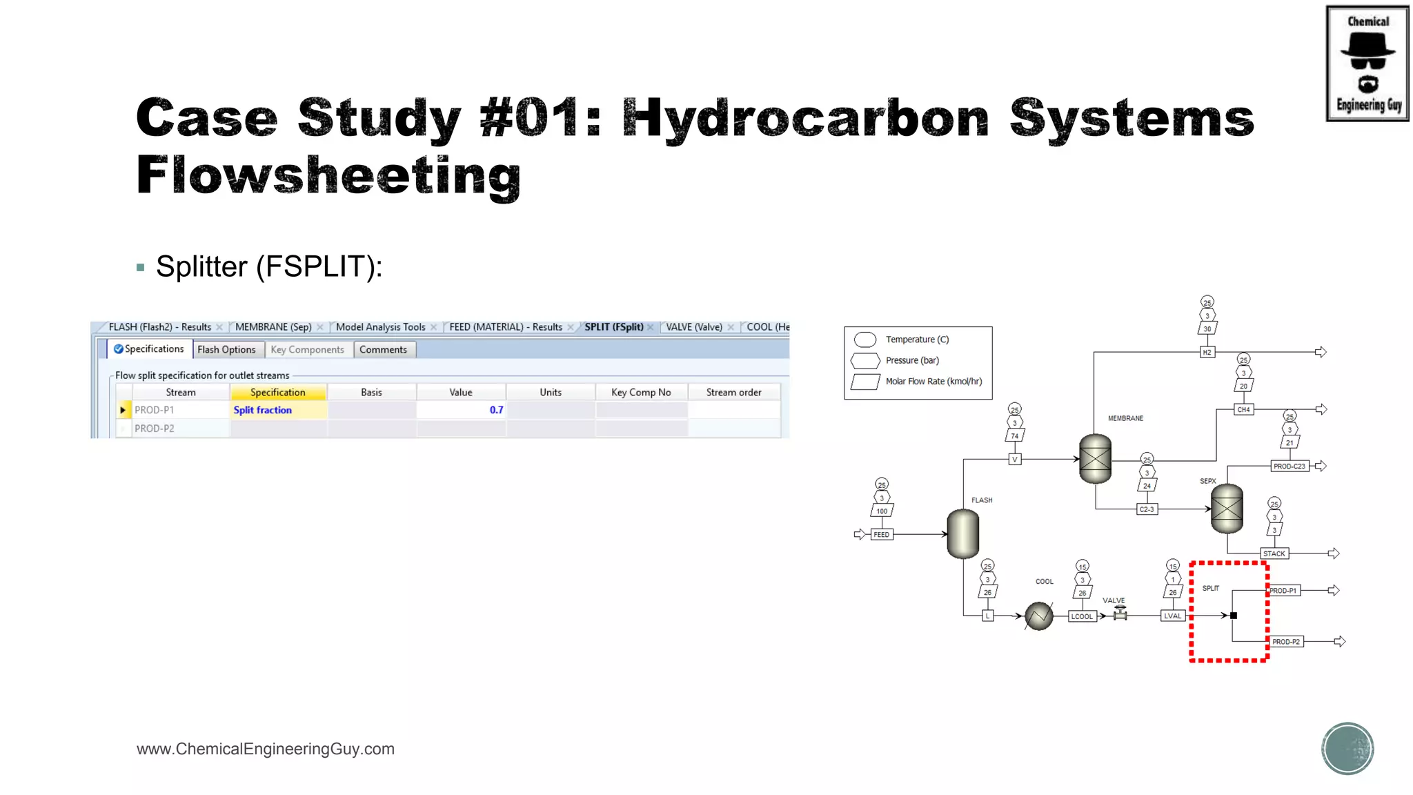  Splitter (FSPLIT):
www.ChemicalEngineeringGuy.com
 