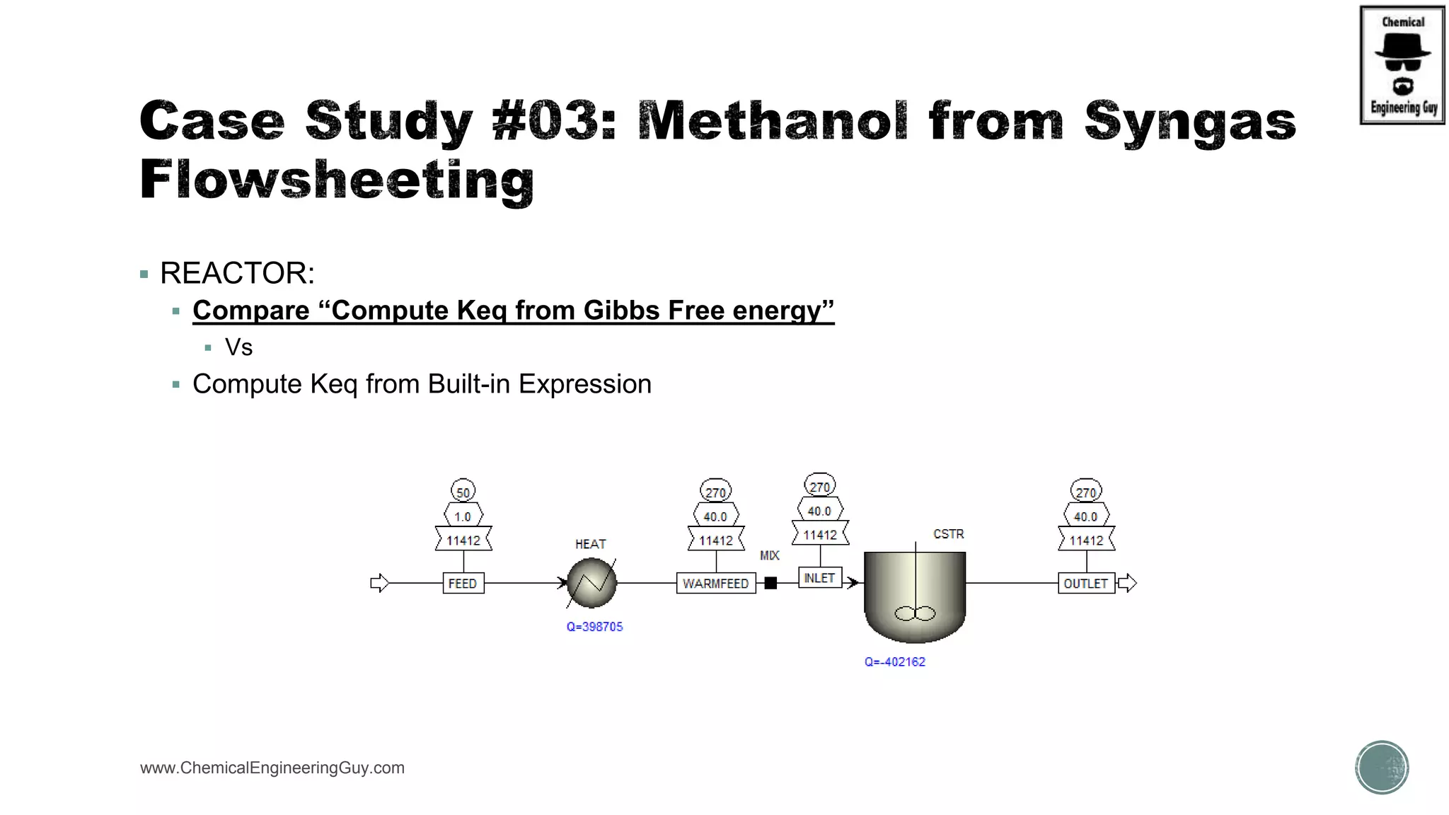 REACTOR:
 Compare “Compute Keq from Gibbs Free energy”
 Vs
 Compute Keq from Built-in Expression
www.ChemicalEngineeringGuy.com
 