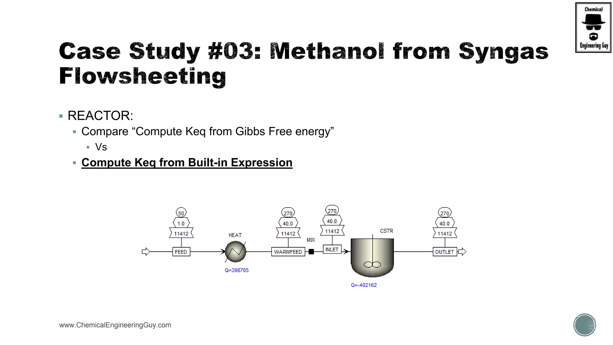  REACTOR:
 Compare “Compute Keq from Gibbs Free energy”
 Vs
 Compute Keq from Built-in Expression
www.ChemicalEngineeringGuy.com
 