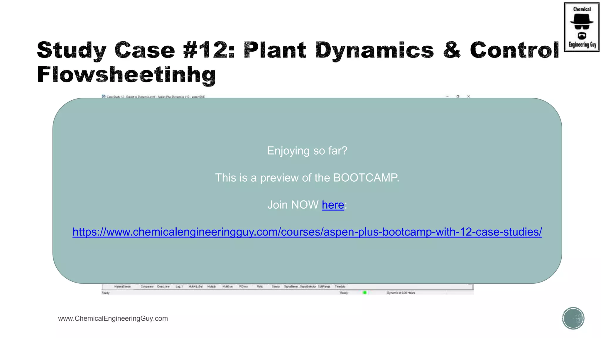 www.ChemicalEngineeringGuy.com
Enjoying so far?
This is a preview of the BOOTCAMP.
Join NOW here:
https://www.chemicalengineeringguy.com/courses/aspen-plus-bootcamp-with-12-case-studies/
 