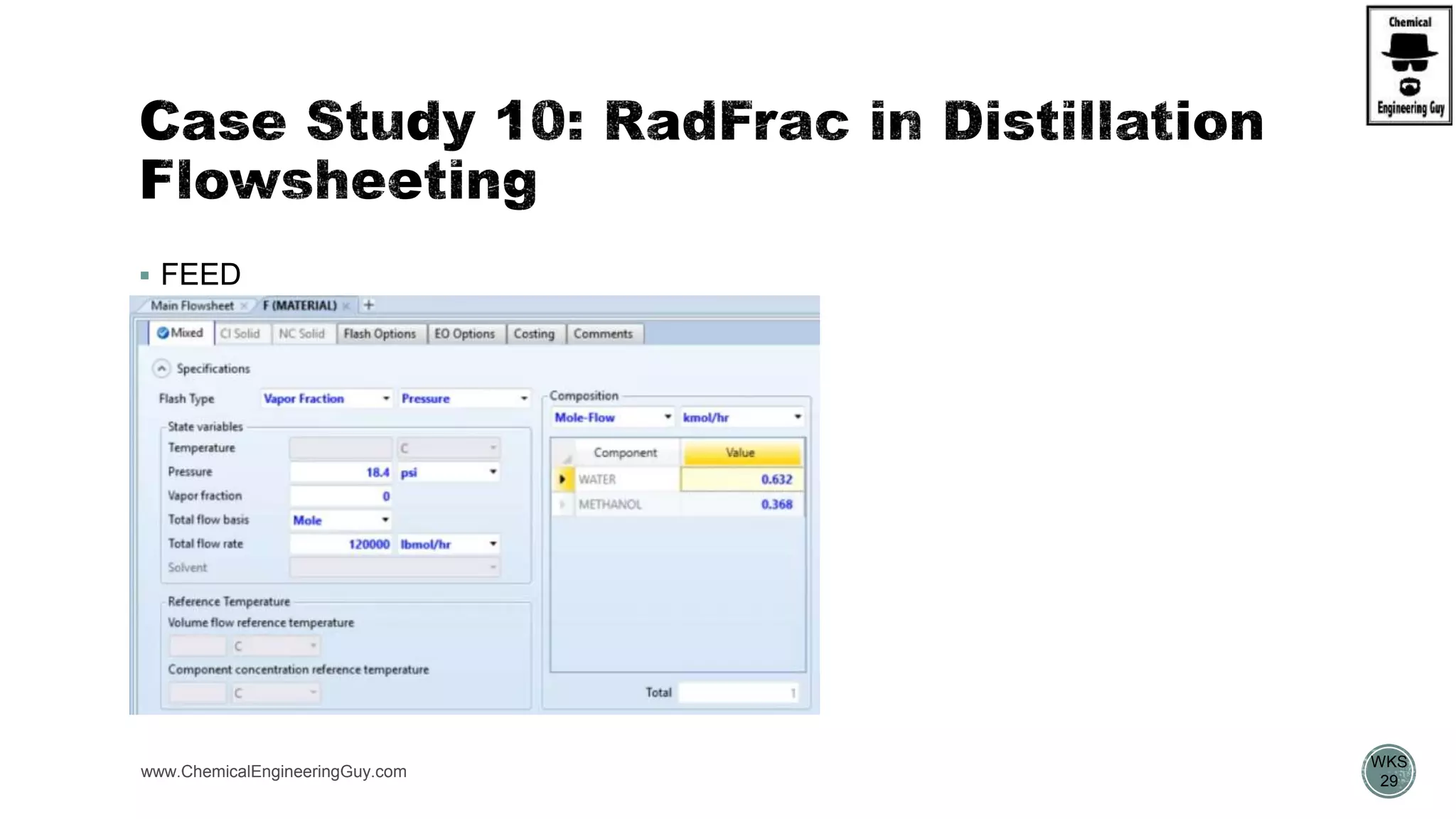  FEED
www.ChemicalEngineeringGuy.com
https://www.youtube.com/watch?v=8P3vOOXbiF4
WKS
29
 