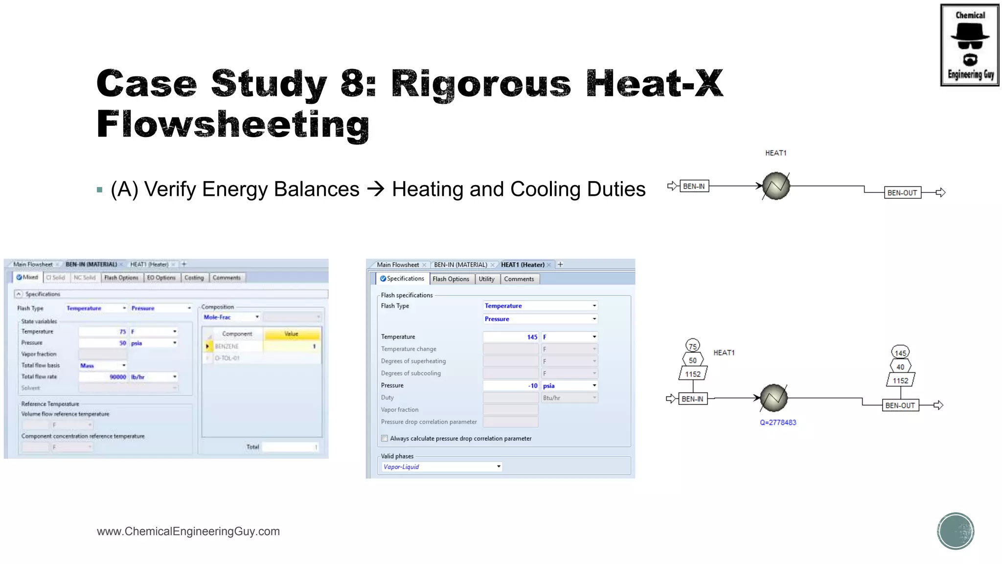  (A) Verify Energy Balances  Heating and Cooling Duties
www.ChemicalEngineeringGuy.com
 
