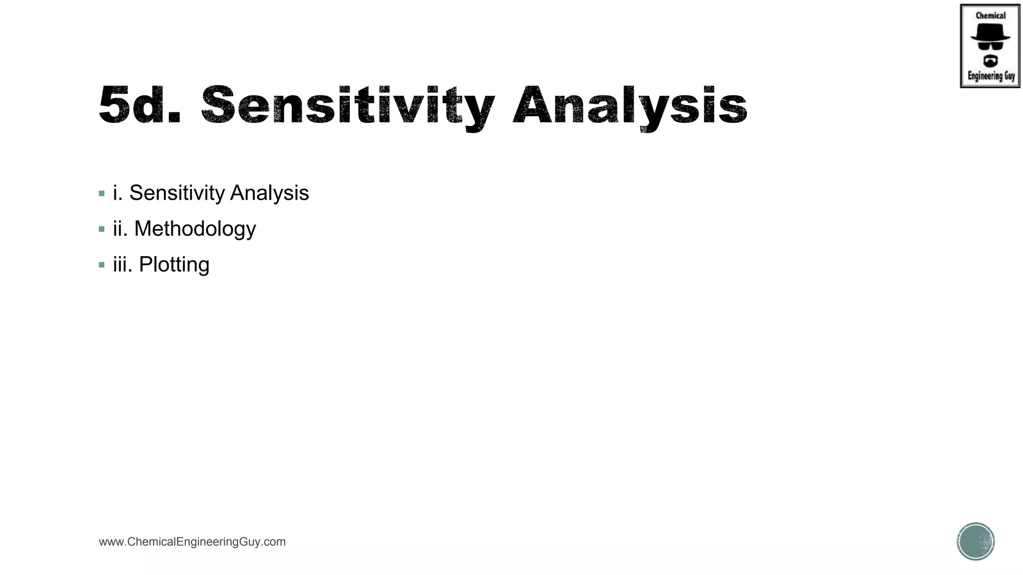  i. Sensitivity Analysis
 ii. Methodology
 iii. Plotting
www.ChemicalEngineeringGuy.com
 