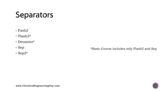  Fash2
 Flash3*
 Decanter*
 Sep
 Sep2*
*Basic Course includes only Flash2 and Sep
www.ChemicalEngineeringGuy.com
 
