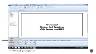 “Workspace”
Streams, Unit Operations
of the Process goes HERE
www.ChemicalEngineeringGuy.com
 