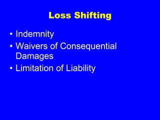 Loss Shifting Indemnity Waivers of Consequential Damages Limitation of Liability 