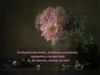 Sonhamos dormindo, sonhamos acordados,
sonhamos o tempo todo.
Aí, de repente, caímos na real!
 