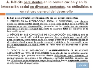 A. Déficits persistentes en la comunicación y en la
interacción social en diversos contextos, no atribuibles a
un retraso ...