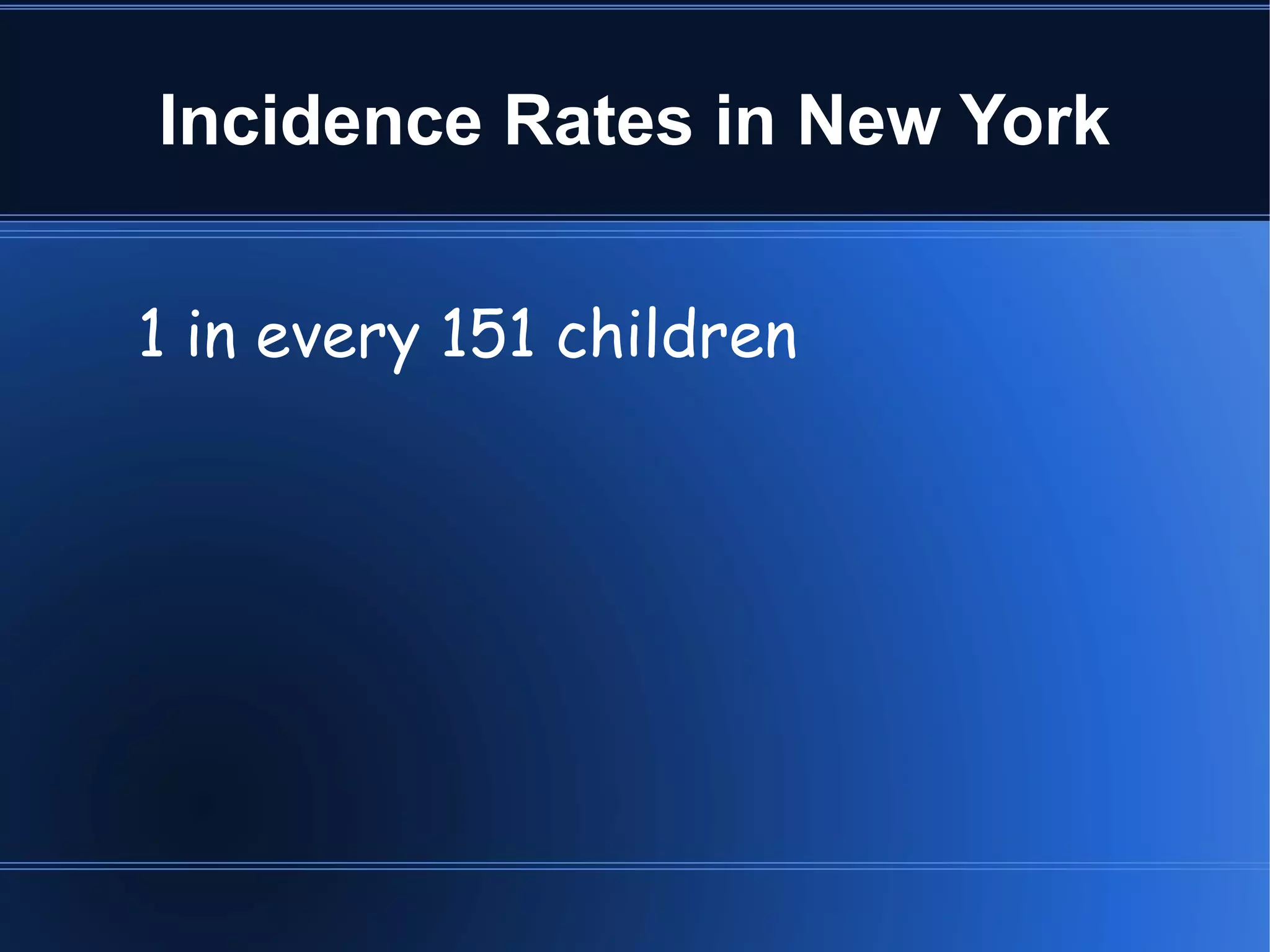 Incidence Rates in New York 1 in every 91 children   