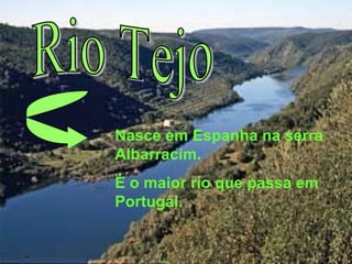 Nasce em Espanha na serra
Albarracim.
É o maior rio que passa em
Portugal.
 