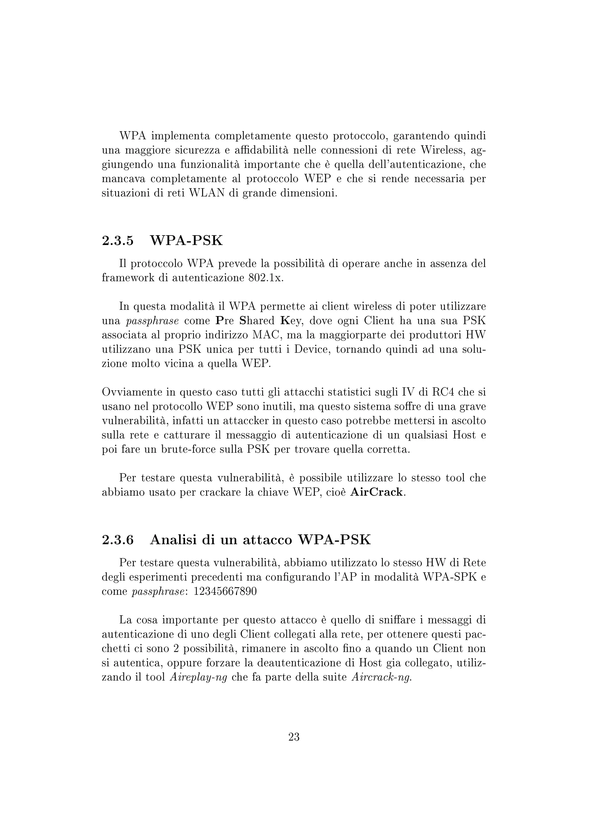 Aspetti di sicurezza dei protocolli Wireless