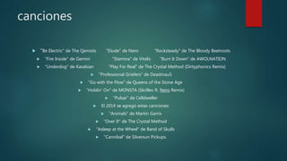 canciones
 "Be Electric" de The Qemists "Etude" de Nero "Rocksteady" de The Bloody Beetroots
 "Fire Inside" de Gemini "Stamina" de Vitalic "Burn It Down" de AWOLNATION
 "Underdog" de Kasabian "Play For Real" de The Crystal Method (Dirtyphonics Remix)
 "Professional Griefers" de Deadmau5
 "Go with the Flow" de Queens of the Stone Age
 "Holdin' On" de MONSTA (Skrillex ft. Nero Remix)
 "Pulsar" de Celldweller
 El 2014 se agregó estas canciones:
 "Animals" de Martin Garrix
 "Over It" de The Crystal Method
 "Asleep at the Wheel" de Band of Skulls
 "Cannibal" de Silversun Pickups.
 