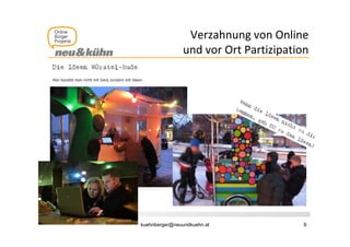 Verzahnung von Online 
                            g
                und vor Ort Partizipation




kuehnberger@neuundkuehn.at             6
 