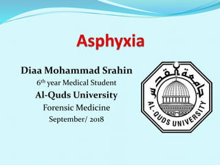 Diaa Mohammad Srahin
6th year Medical Student
Al-Quds University
Forensic Medicine
September/ 2018
 