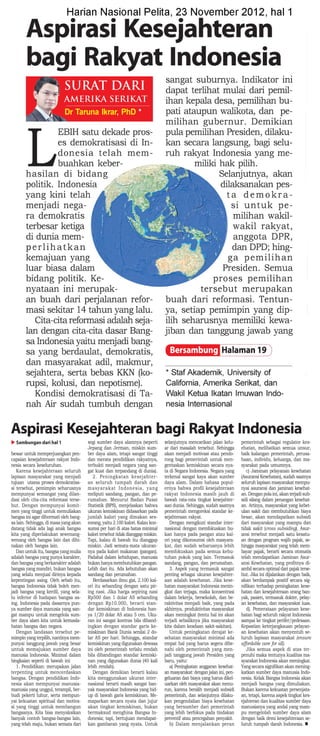 Aspirasi Kesejahteraan Bagi Rakyat Indonesia (Harian Nasional Pelita 23 November 2012 Halaman 1)