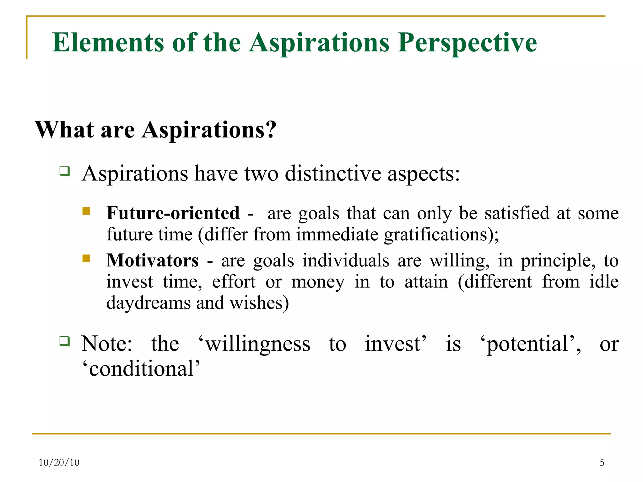 Aspirations and wellbeing essp2-ifpri (july 30, 2010) | PPT