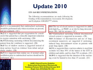 Update 2010
AARC Clinical Practice Guideline
Endotracheal Suctioning of Mechanically
Ventilated Patients With Artificial Airways 2010
Respir Care 2010;55(6):758 –764
 