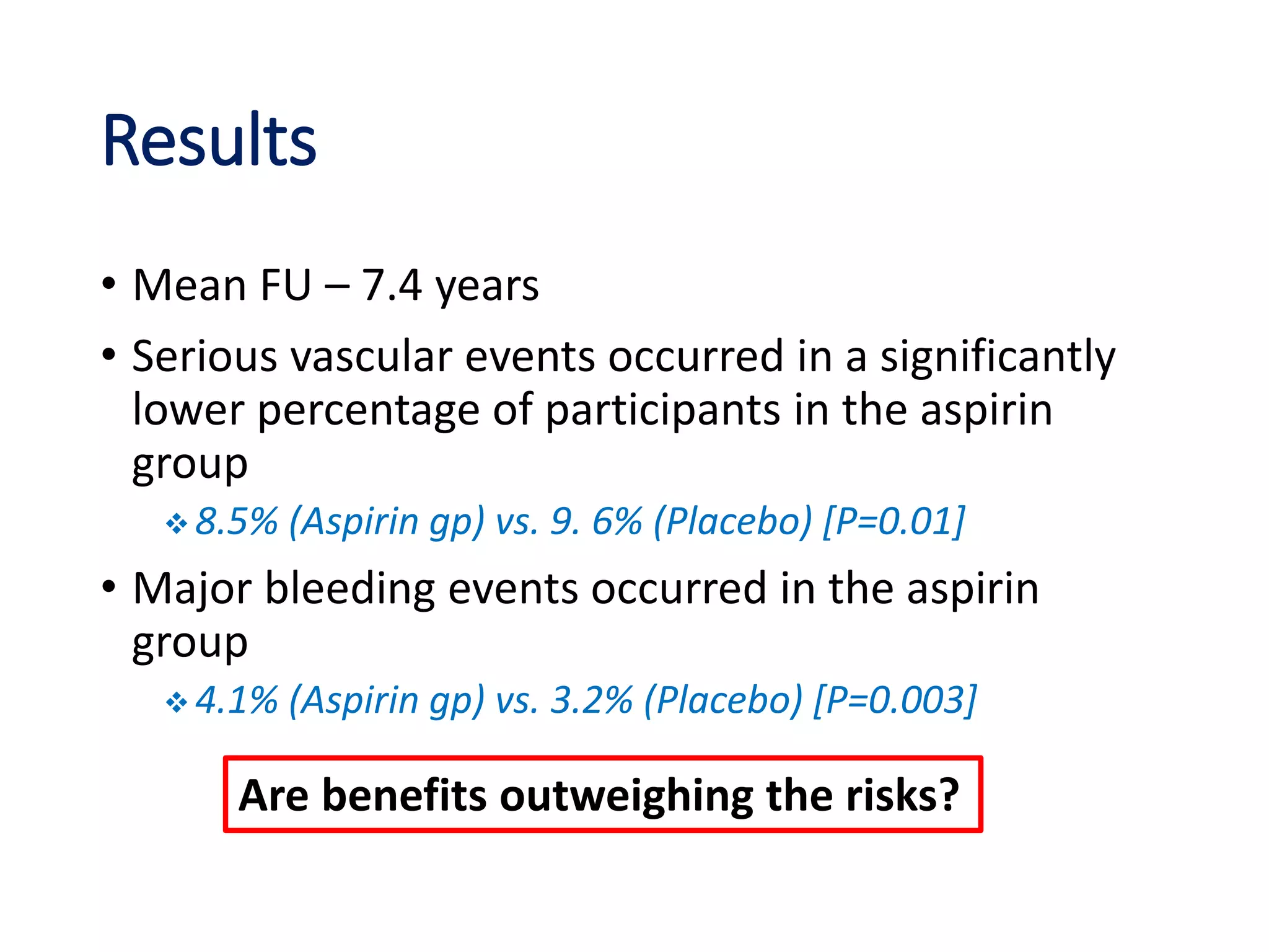 Aspirin for primary prevention in cad in T2DM | PPT