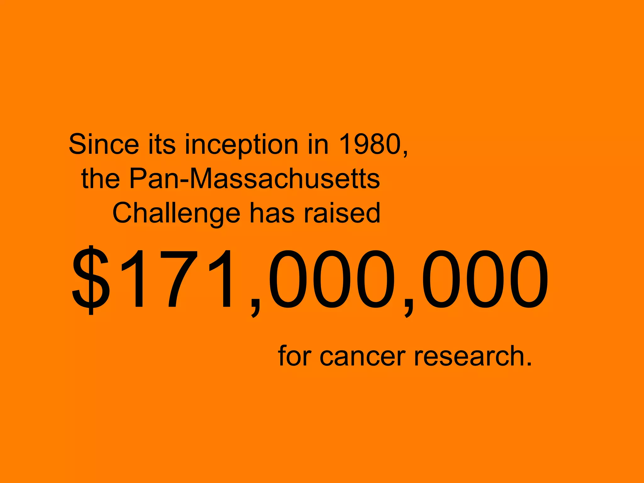 Since its inception in 1980,  the Pan-Massachusetts  Challenge has raised   $171,000,000   for cancer research. 