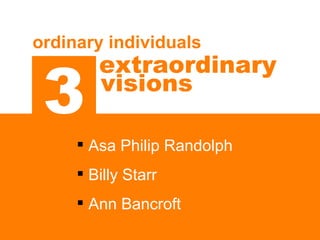 3 ordinary individuals  extraordinary   Asa Philip Randolph Billy Starr Ann Bancroft visions 