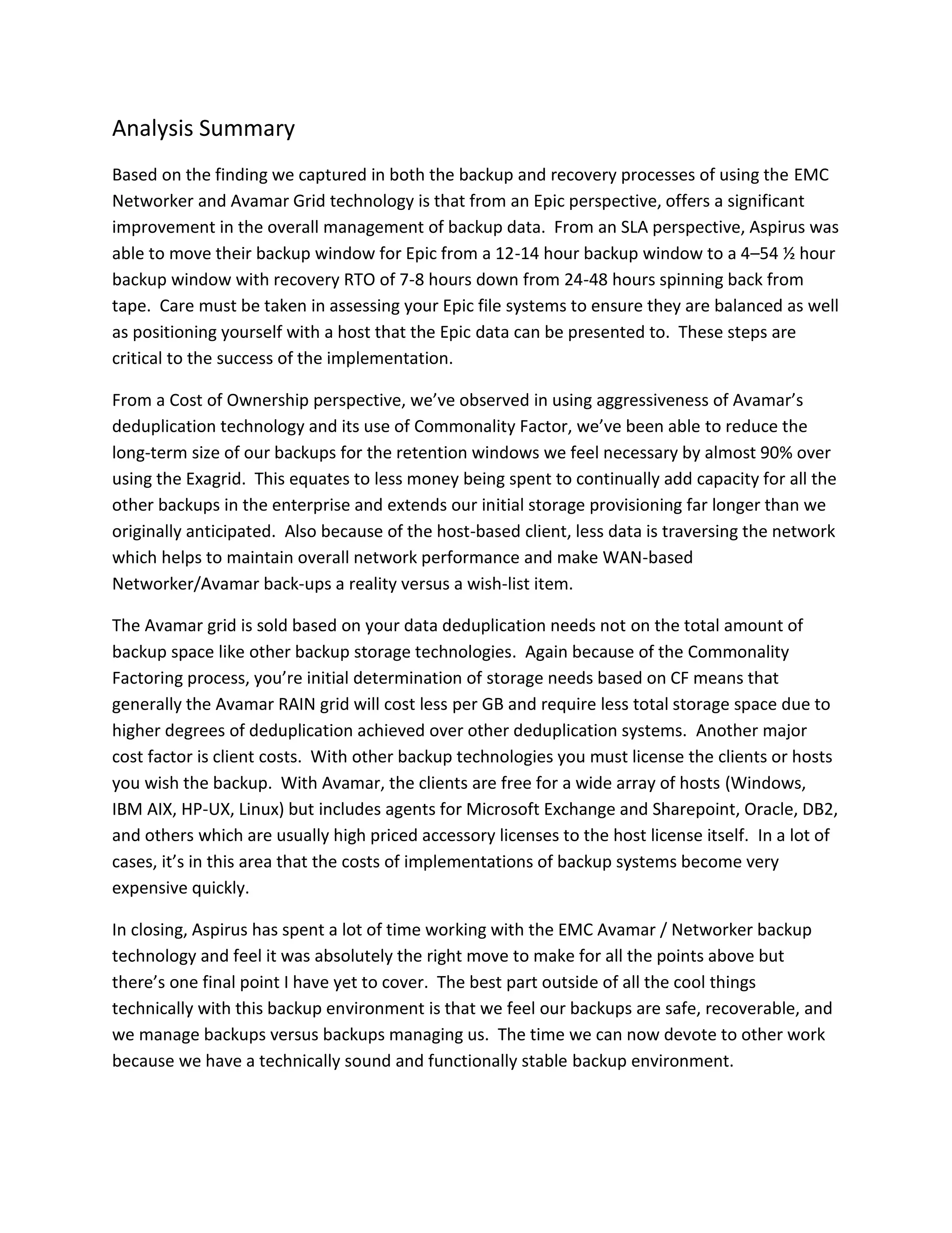 Aspirus Enterprise Backup Assessment And Implementation Of Avamar