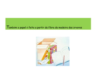 T amb é m o papel  é  feito a partir da fibra da madeira das  á rvores   