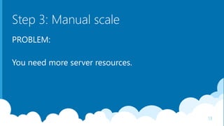 Step 3: Manual scale
PROBLEM:
You need more server resources.
13
 