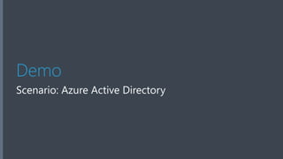 Demo
Scenario: Azure Active Directory
 