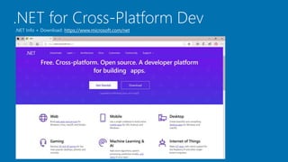 .NET for Cross-Platform Dev
.NET Info + Download: https://www.microsoft.com/net
 