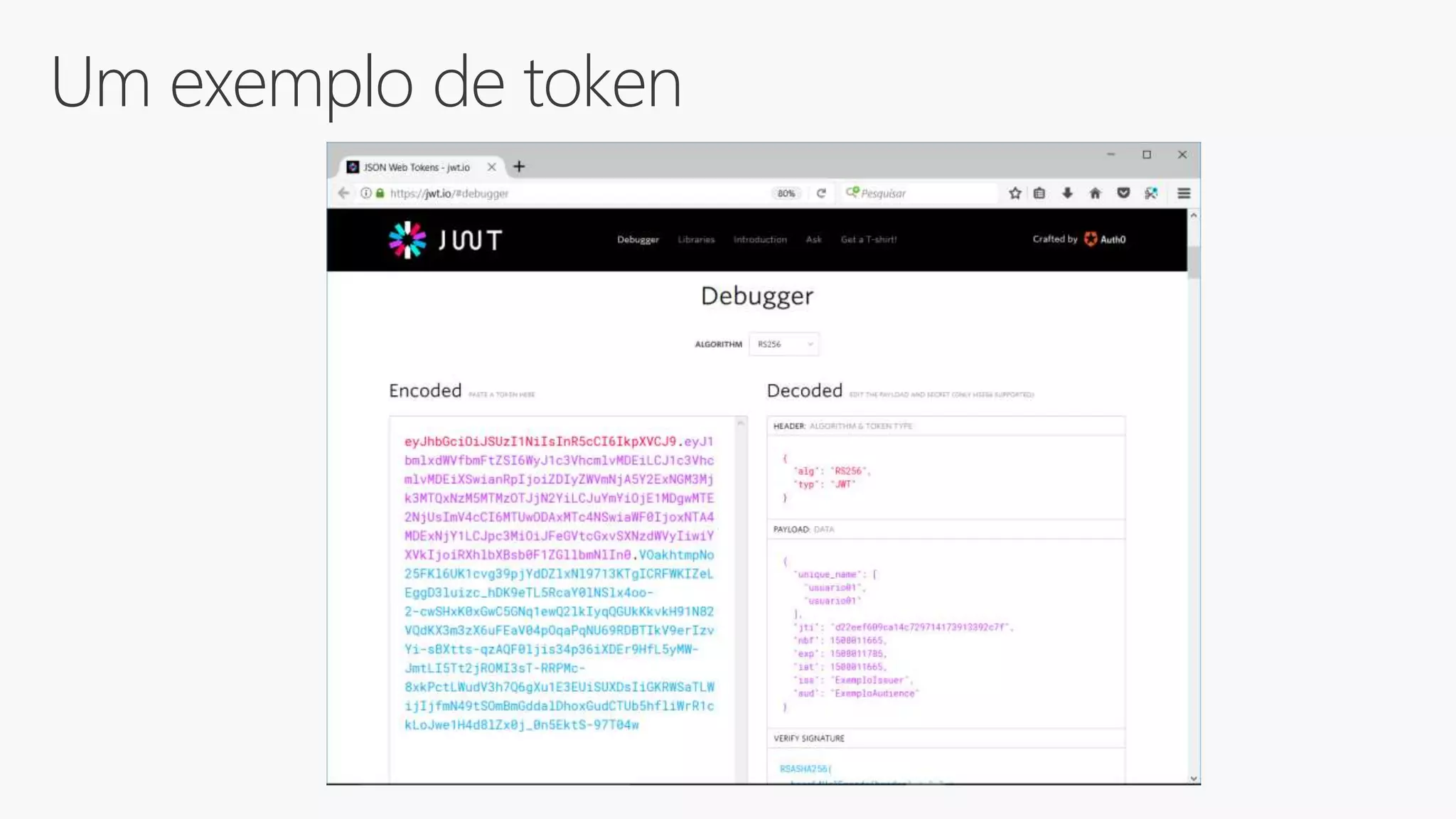 Um exemplo de token
 