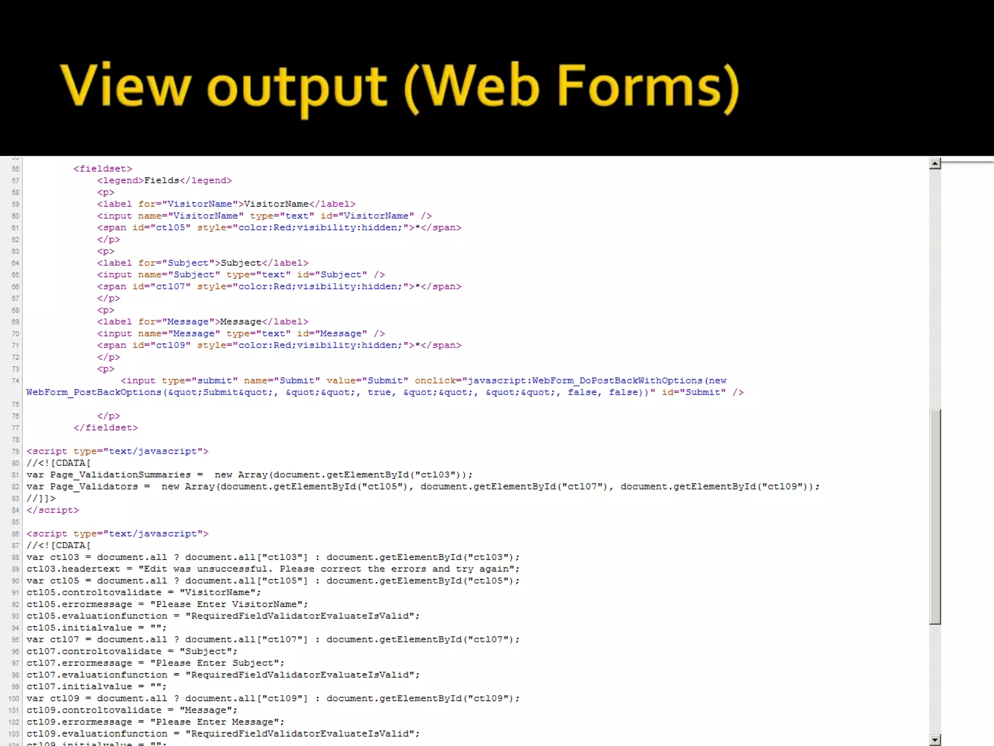 View output (Web Forms)