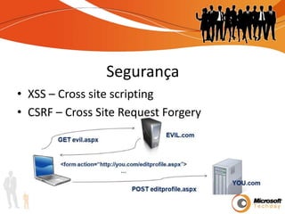 SegurançaXSS – Cross site scriptingCSRF – Cross Site Request Forgery