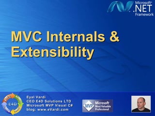 MVC Internals &
Extensibility

  Eyal Vardi
  CEO E4D Solutions LTD
  Microsoft MVP Visual C#
  blog: www.eVardi.com
 