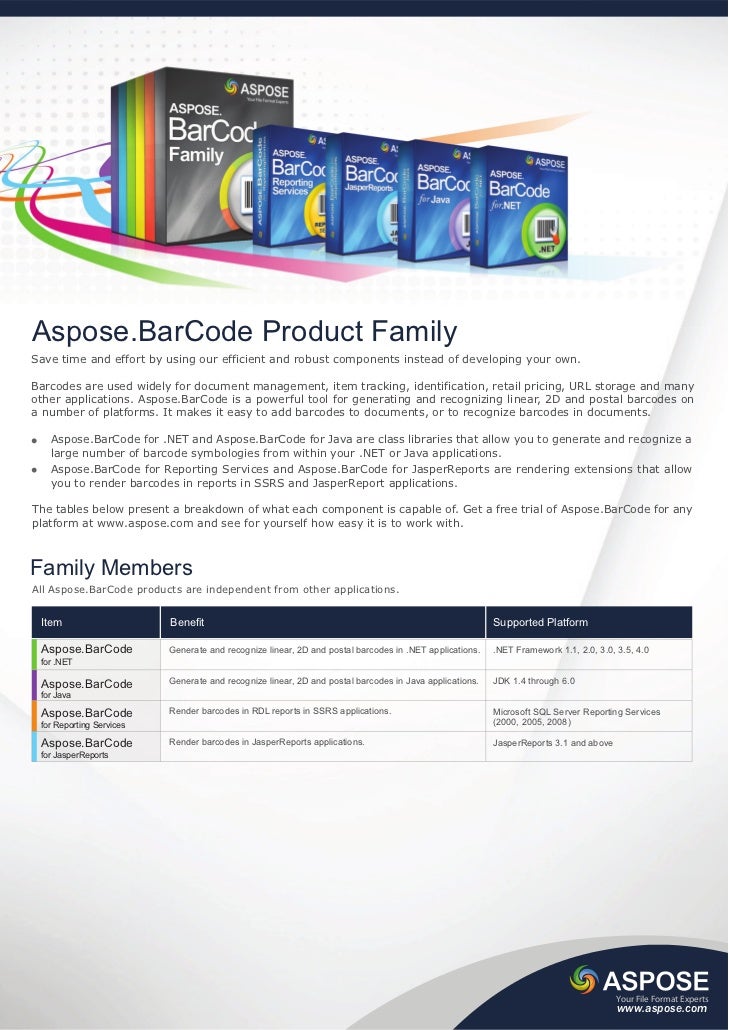 Aspose.Barcode Product Family Brochure