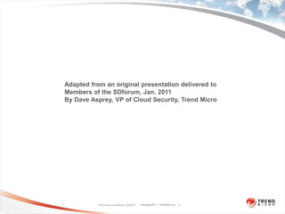Trend Micro Confidential  3/23/20112Adapted from an original presentation delivered toMembers of the SDforum, Jan. 2011By Dave Asprey, VP of Cloud Security, Trend Micro