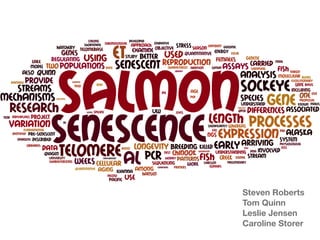 Fishing for mechanisms regulating senescence in
sockeye salmon




                                      Steven Roberts
                                      Tom Quinn
                                      Leslie Jensen
                                      Caroline Storer
 