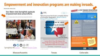 Empowerment and innovation programs are making inroads.
Springfield, MA Source More in Boston Globe Source
TexasMassachusetts Colorado
Source
 