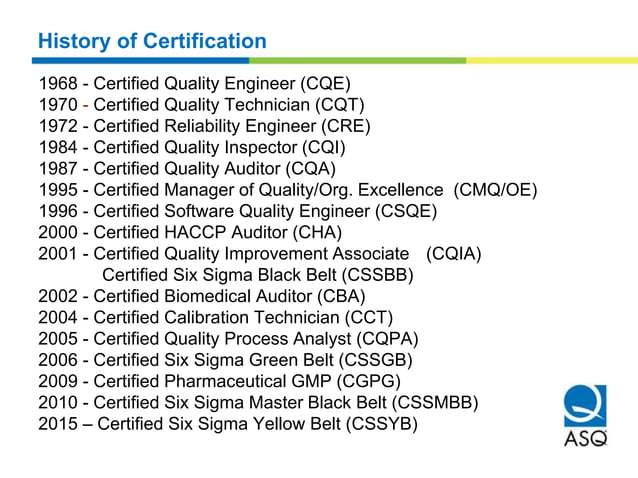 American Society for Quality (ASQ) certifications Overview | PPTX ...
