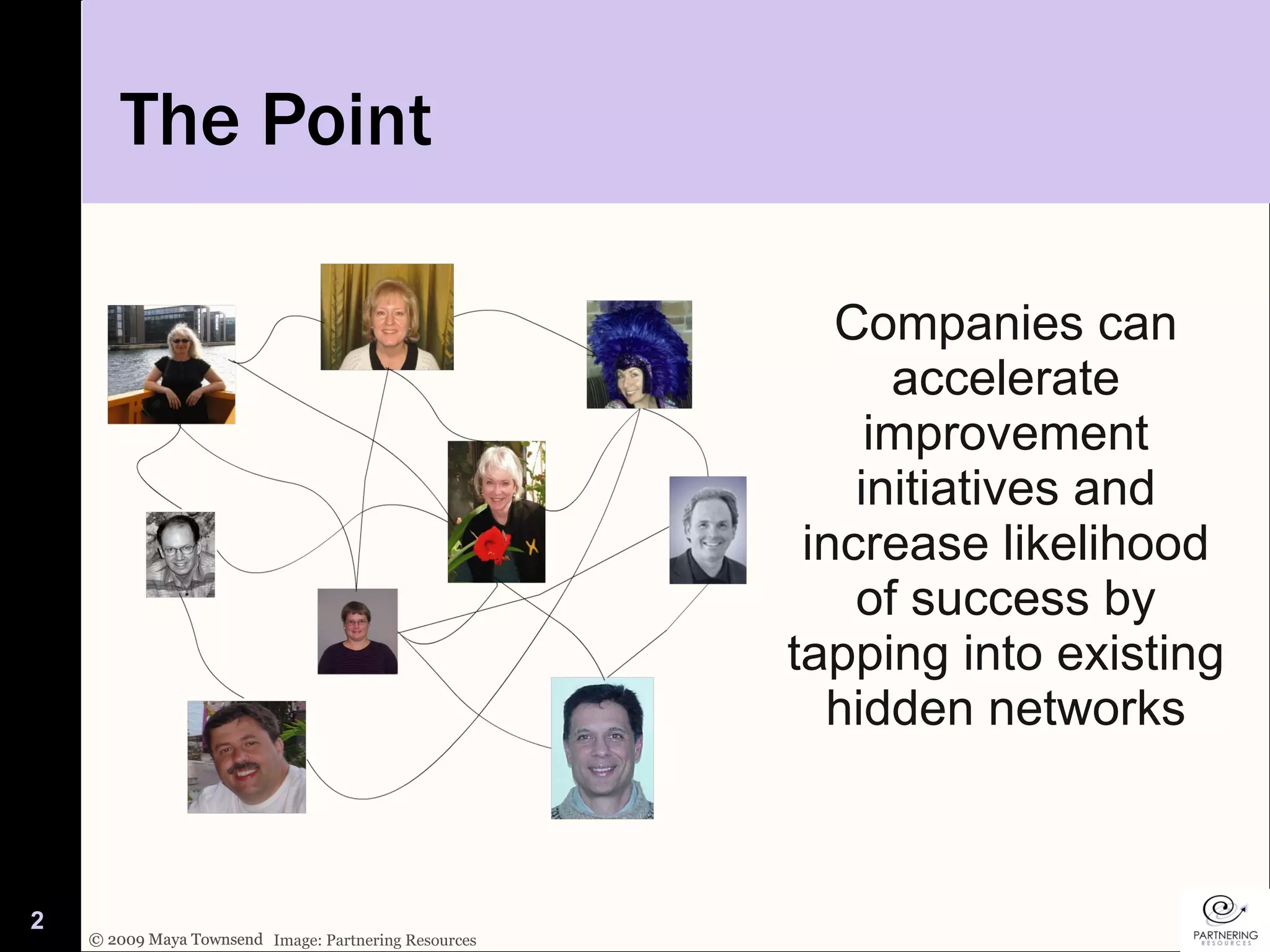 The Point Companies can accelerate improvement initiatives and increase likelihood of success by tapping into existing hidden networks Image: Partnering Resources 