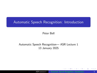 Introduction to speech technologies: ASR | PDF