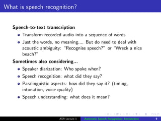 Introduction to speech technologies: ASR | PDF