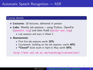 Introduction to speech technologies: ASR | PDF